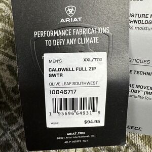 Ariat Caldwell Full Zip Sweater Jacket Fleece Men 2XL Green Long Sleeve Logo NEW